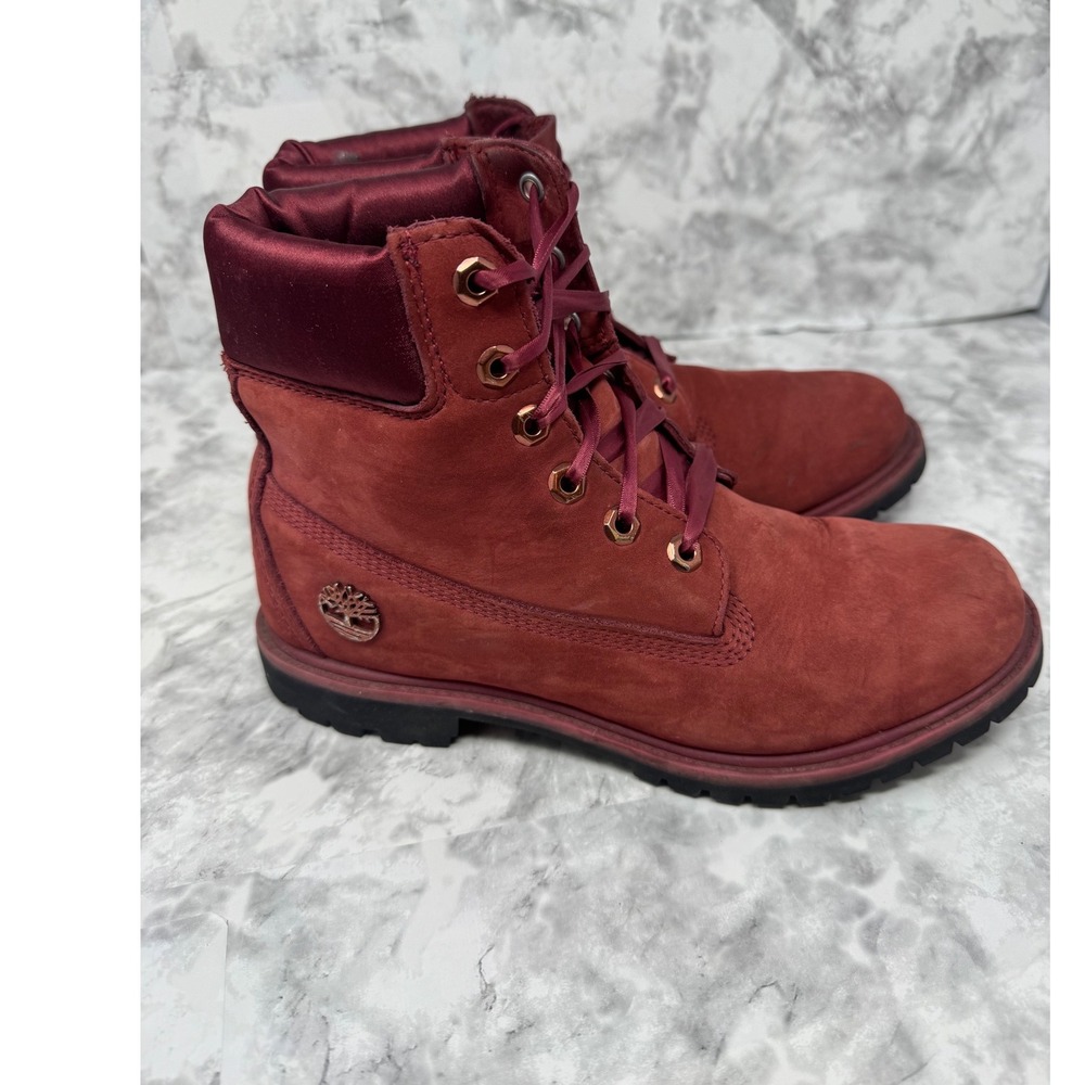 Timberland❤️ Premium 6" Waterproof‎ Boots Burgundy Maroon Nubuck Gorpcore boho - Picture 6 of 13